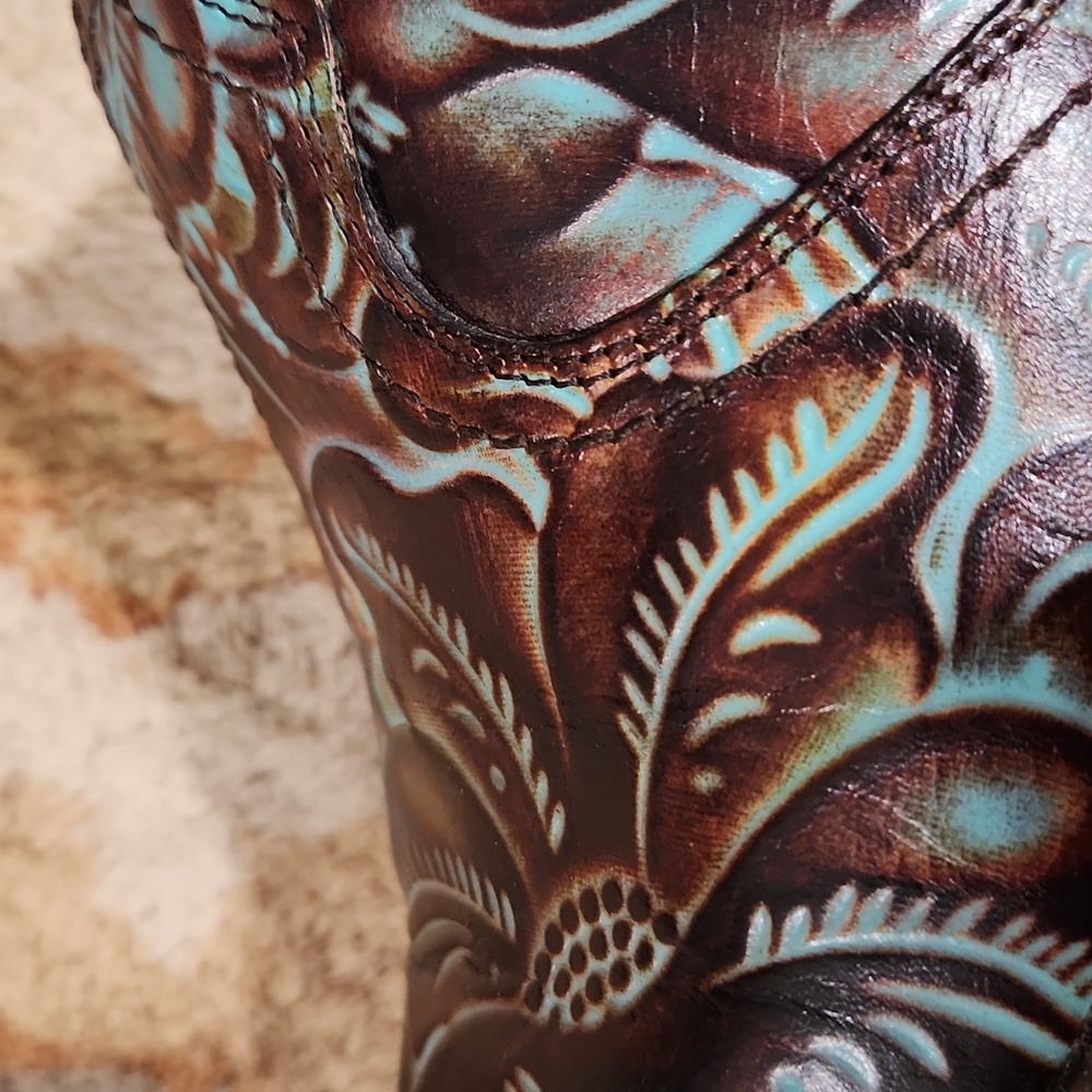 Patricia Nash Tooled Turquoise & Brown Leather Battista Mules Size 8.5 - Picture 10 of 10